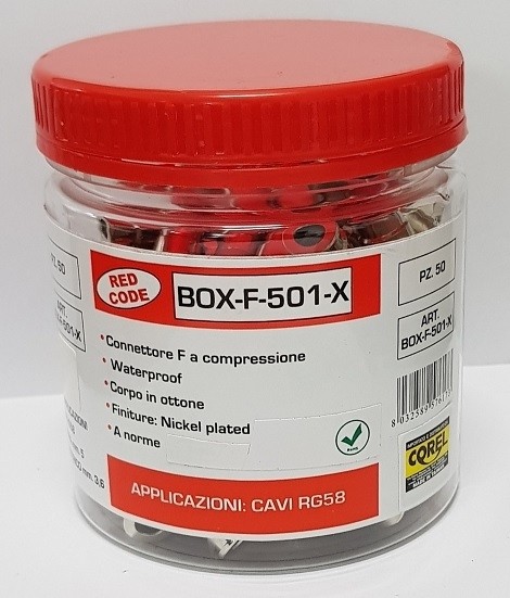 Corel CONNETTORE F WATERPROFF A COMPRESSIONE CAVO d.5mm Corel BOXF501X Conf 50pz 