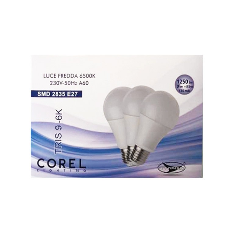 LAMPADINA A LED SMD A60 9W E27 6500K (Scatola Tripack)
