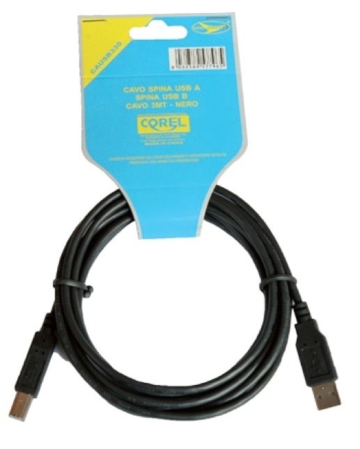 CAVO SPINA USB A/SPINA USB B NERO 3mt