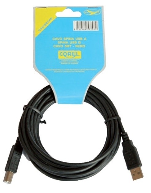 CAVO SPINA USB A/SPINA USB B NERO 5mt