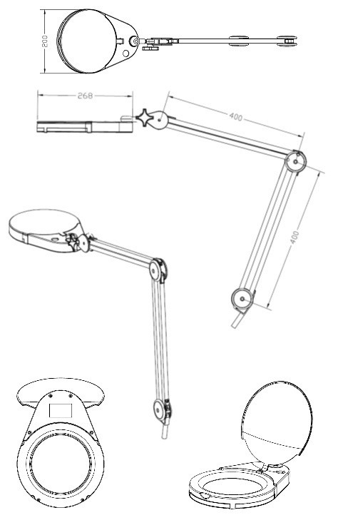 LAMPADA CON LENTE D'INGRANDIMENTO E MORSETTO BIANCA