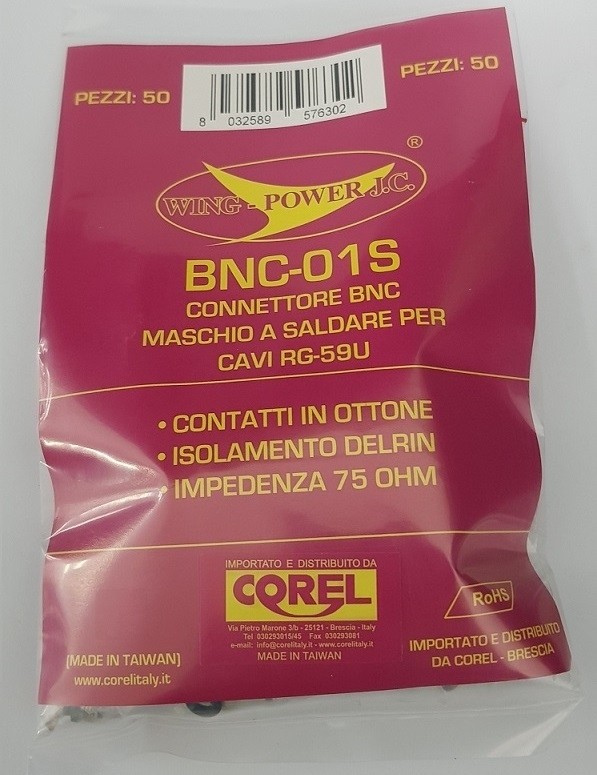 CONNETTORE BNC SPINA A SALDARE PER CAVI RG59U