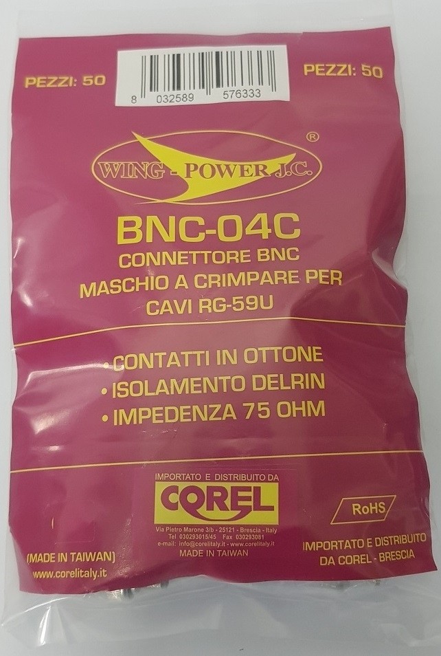 CONNETTORE BNC SPINA A CRIMPARE PER CAVI RG59U
