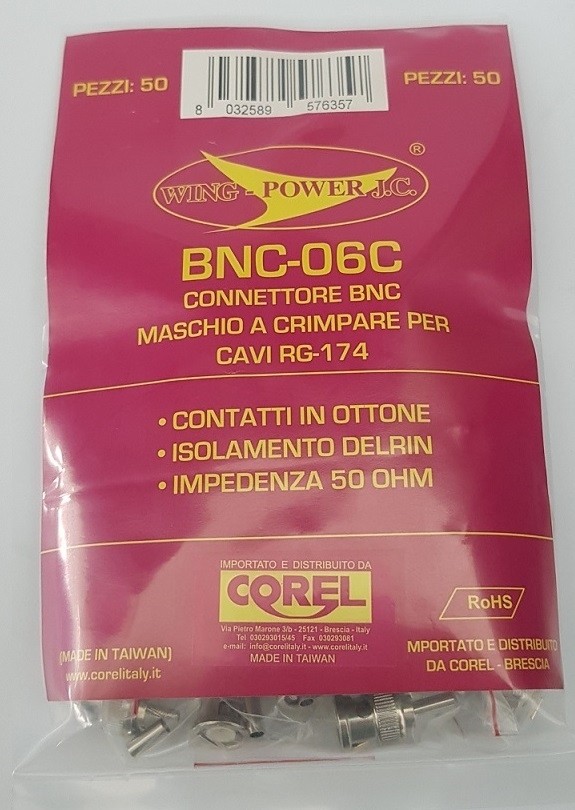 CONNETTORE BNC SPINA A CRIMPARE PER CAVI RG174