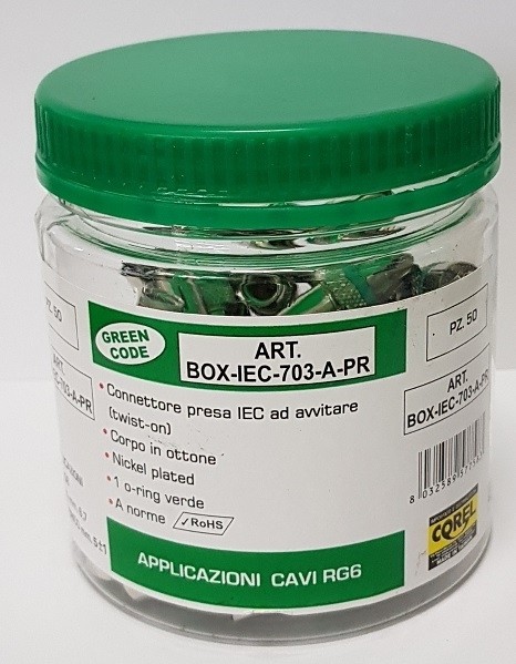 CONN PRESA IEC AD AVVITARE  IN OTTONE NICHELATO CON O'RING PER CAVI Ø6.7mm