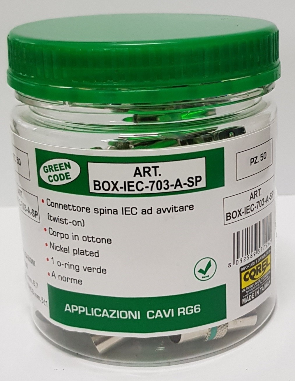 CONN SPINA IEC AD AVVITARE  IN OTTONE NICHELATO CON O'RING PER CAVI Ø6.7mm