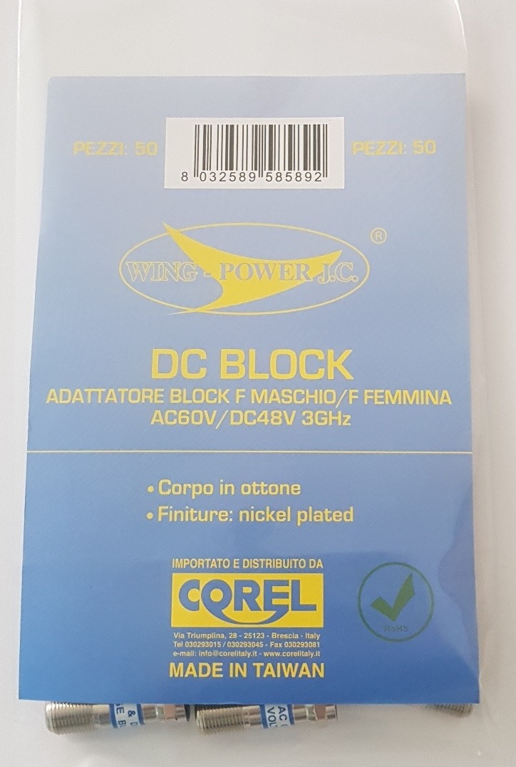 ADATT F MALE A F FEMALE  OTTONE NICHEL 3GHZ-BLOCCO CORRENTEAC60V/DC48V