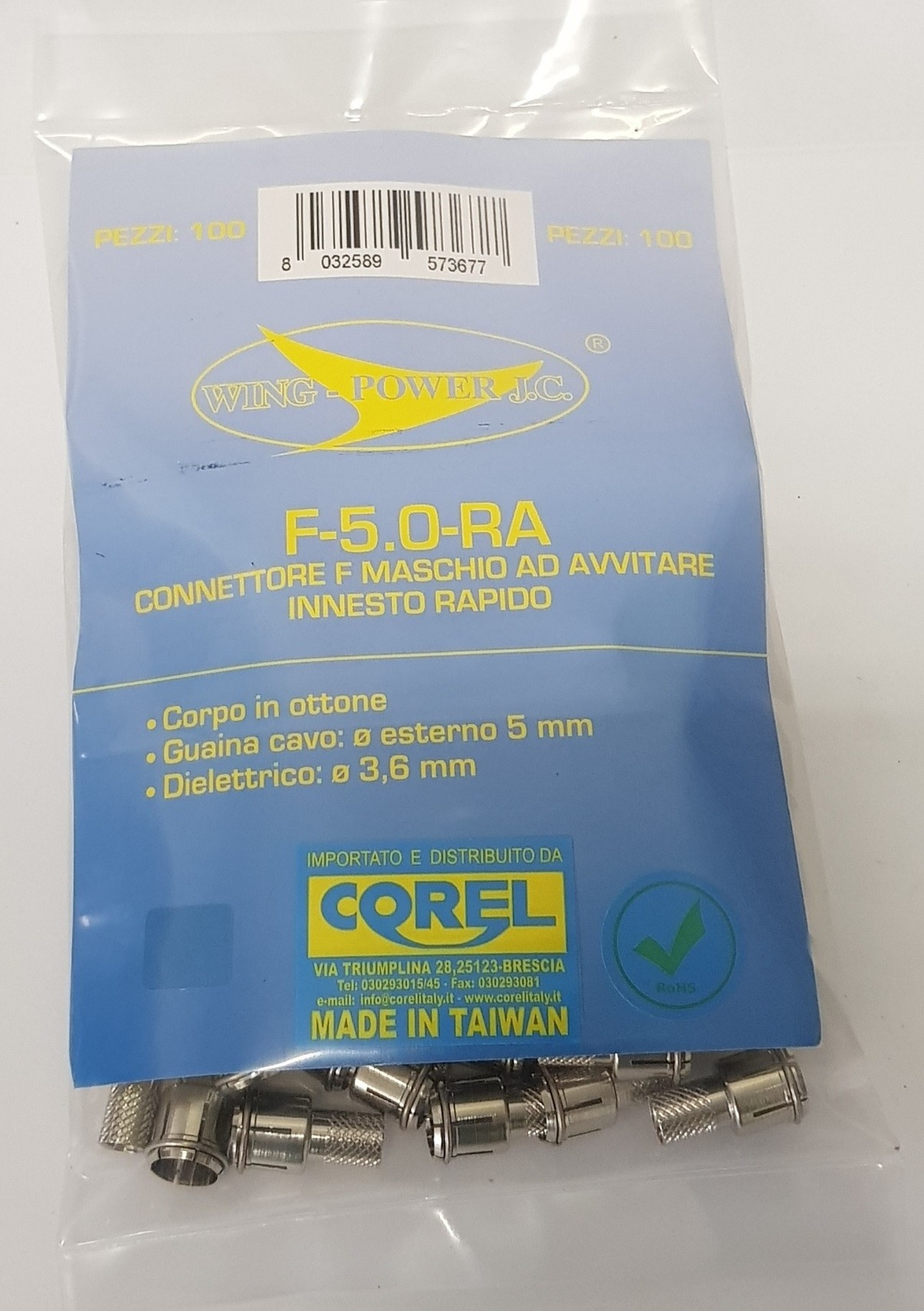 CONN F MASCHIO AD AVVIT INNESTO RAPIDO IN OTTONE NICHELATO PER CAVI Ø5mm