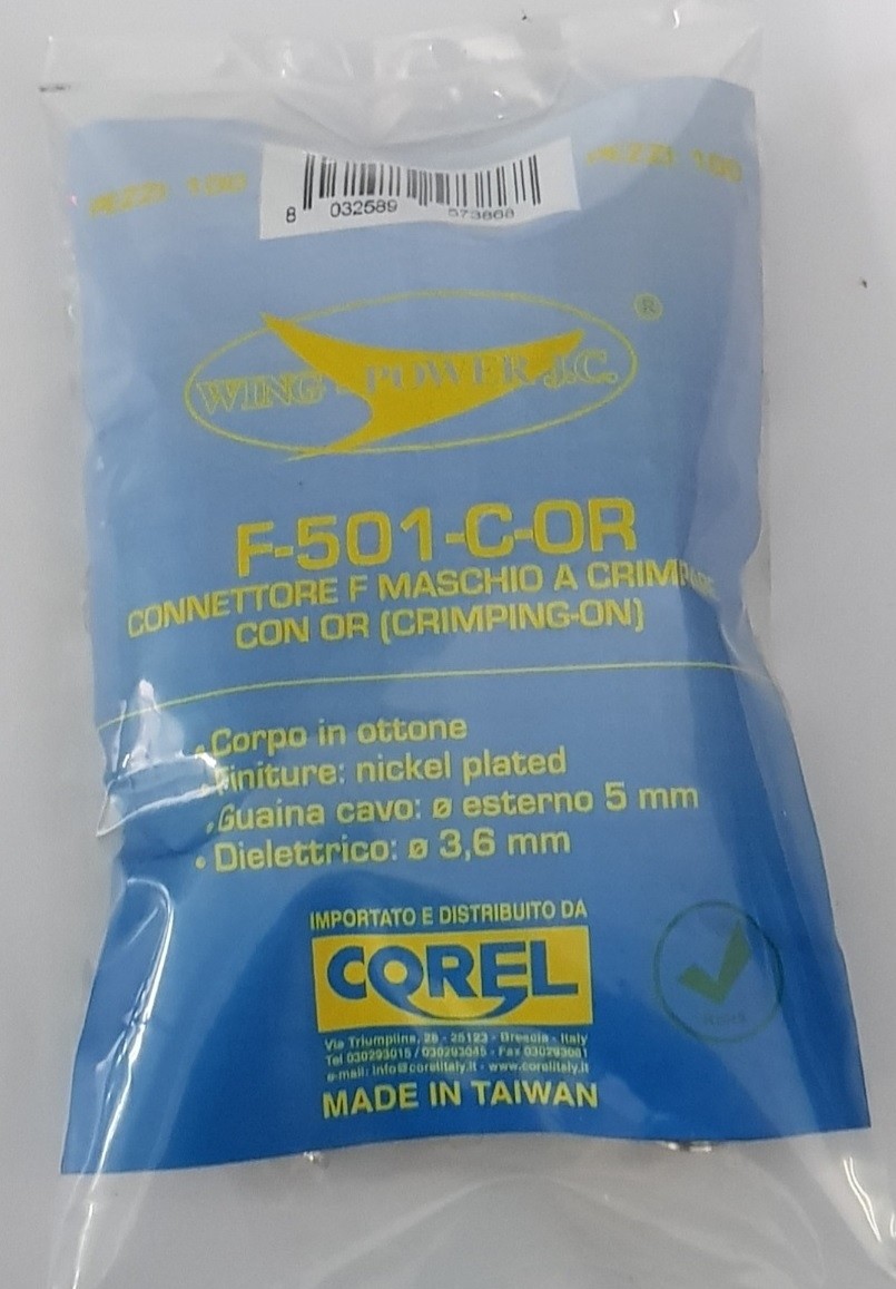 CONN F SPINA A CRIMP IN OTTONE NICHELATO CON O'RING PER CAVI Ø5mm