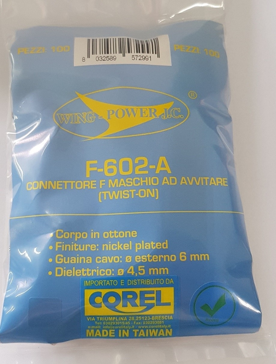 CONNETTORE F SPINA  AD AVVITARE IN OTTONE NICHELATO PER CAVI Ø6mm