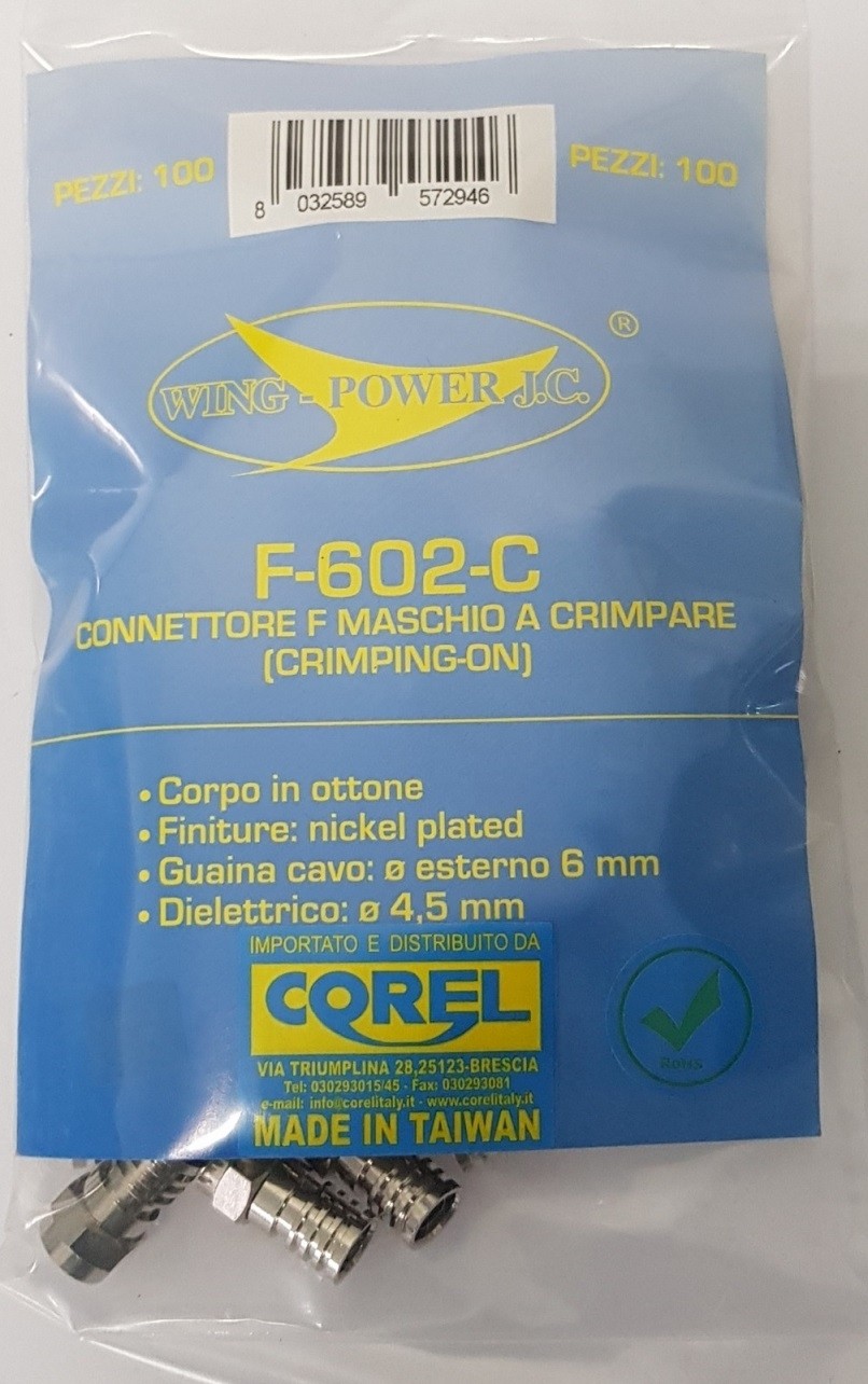 CONNETTORE F SPINA A CRIMPARE IN OTTONE NICHELATO PER CAVI Ø6mm