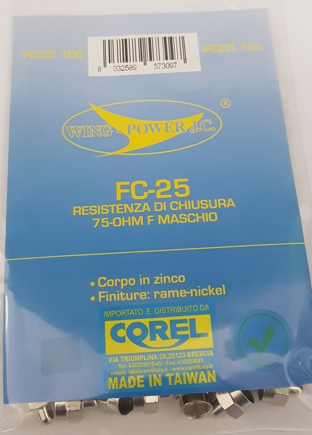 RESISTENZA DI CHIUSURA 75OHM F SPINA IN OTTONE NICHELATO