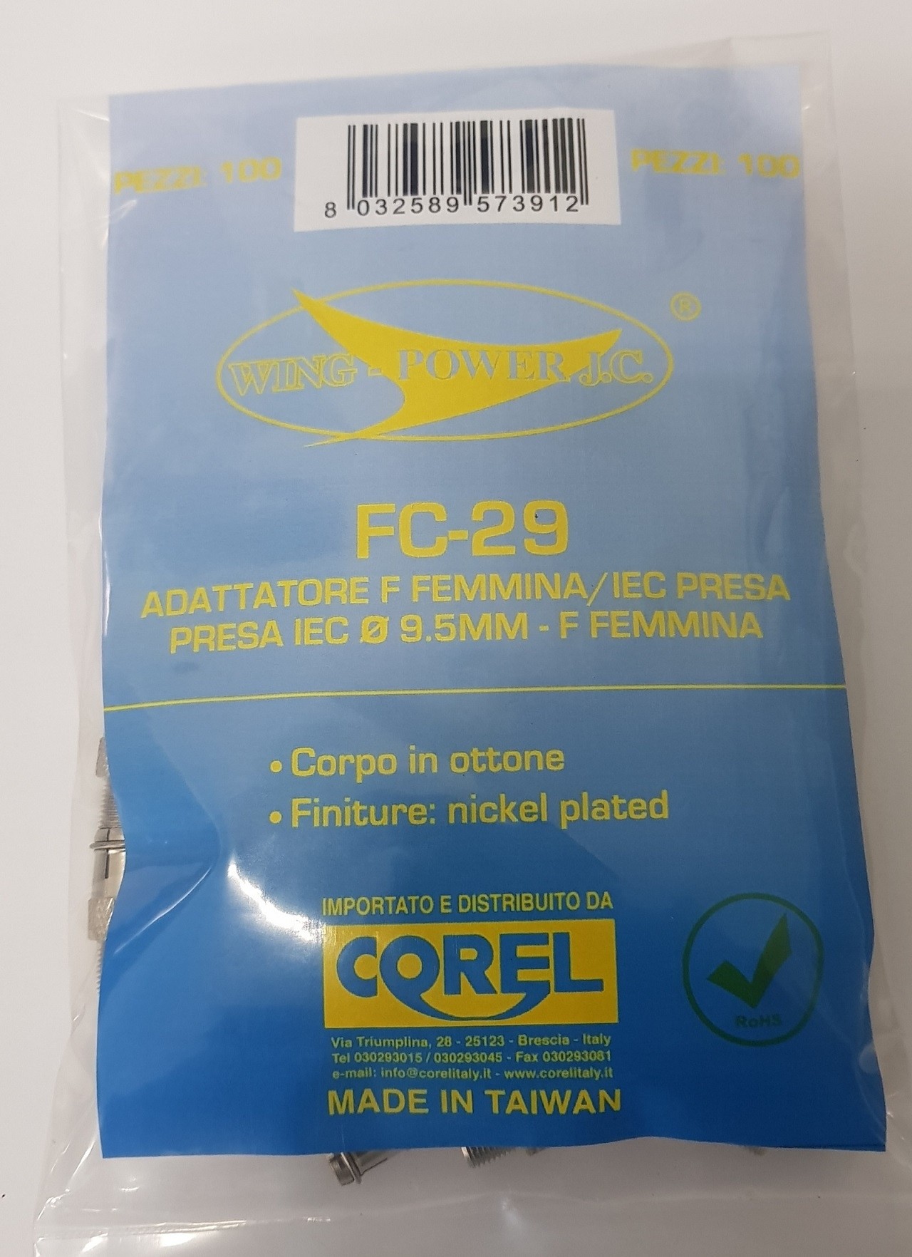 ADATTATORE F PRESA/IEC PRESA IN OTTONE NICHELATO