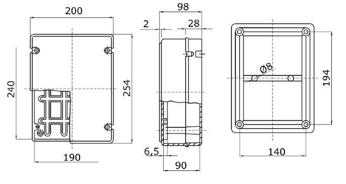 CASSETTA DERIVAZIONE PARETI LISCIE COPERCHIO TRASPARENTE A VITE 240x190x90 IP56