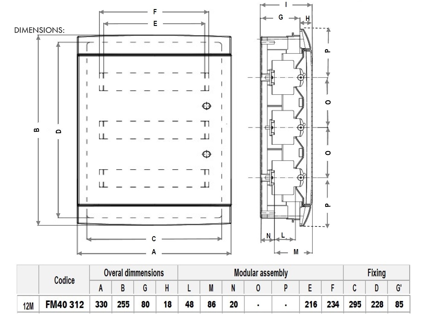 CENTR.INCASSO 12M BIANCO IP40 CON TELAIO ESTRAIBILE 330X255X80