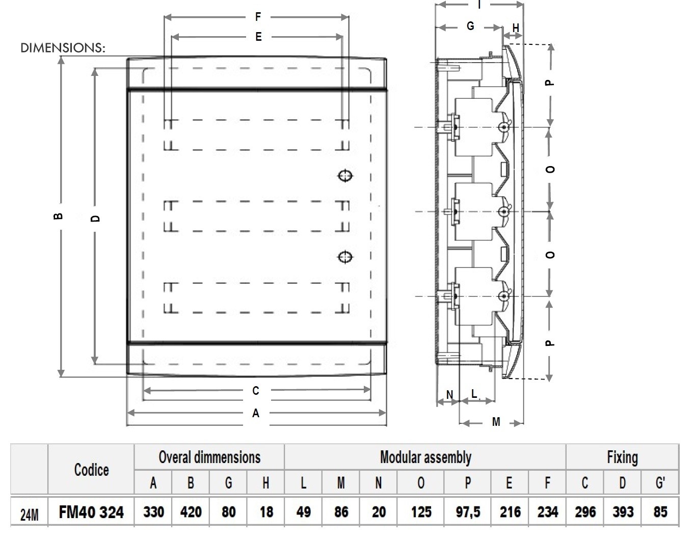 CENTR.INCASSO 24M BIANCO IP40 CON TELAIO ESTRAIBILE 330X420X80
