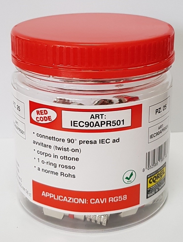 CONN PRESA IEC 90° AD AVV.RE  IN OTTONE NICHELATO CON O'RING PER CAVI Ø5mm