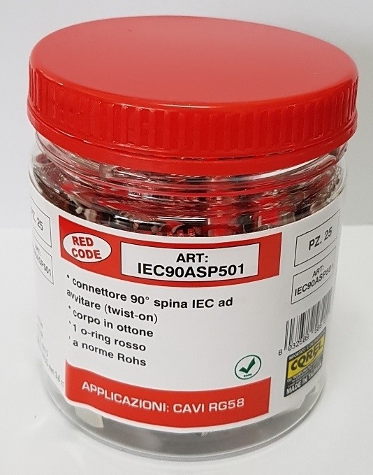 CONN SPINA IEC 90° AD AVV.RE  IN OTTONE NICHELATO CON O'RING PER CAVI Ø5mm