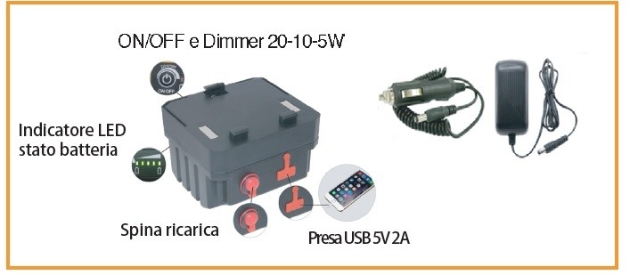 FARETTO A LED RICARICABILE 20W CON CALAMITE