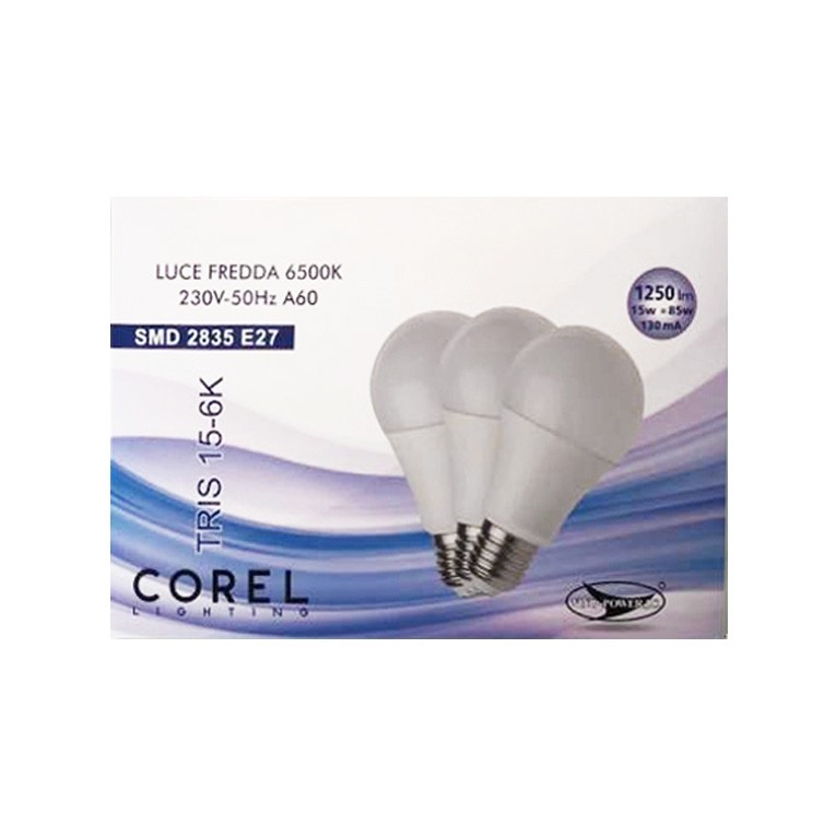 LAMPADINA A LED SMD A60 15W E27 6500K (Scatola Tripack)