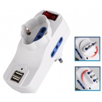 ADATTATORE CON SPINA ROTANTE 16A A 2PRESE 10/16A+1SCHUKO+2PRESE USB