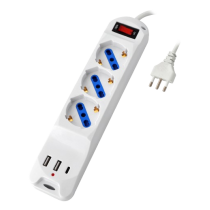 MULTIPRESA 3 PRESE:3 10/16A + 3 SCHUKO + 2 USB + 1 USB-C - INTERRUTT LUMIN CAVO 3X1 SPINA 16A
