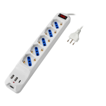 MULTIPRESA 5 PRESE:5 10/16A + 5 SCHUKO + 2 USB + 1 USB-C - INTERRUTT LUMIN CAVO 3X1 SPINA 16A