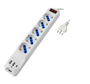 MULTIPRESA 5 PRESE:5 10/16A + 5 SCHUKO + 2 USB + 1 USB-C - INTERRUTT LUMIN CAVO 3X1 SPINA 16A