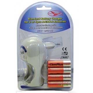 CARICABATTERIE ECOCHARGE-PLUG-IN PER 2 O 4 ELEMENTI Ni-Cd/Ni-MH CON 4 ELEMENTI AA-Ni-MH 2100mA RICARICABILI IN DOTAZIONE