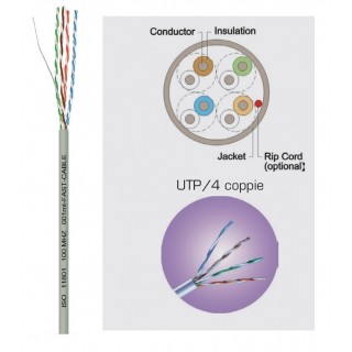 CAVO LAN CATEGORIA 5E (ENHANCED) UTP NON SCHERMATO RIGIDO 125mt