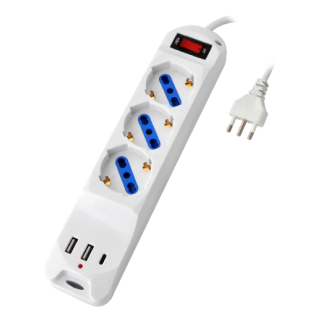MULTIPRESA 3 PRESE:3 10/16A + 3 SCHUKO + 2 USB + 1 USB-C - INTERRUTT LUMIN CAVO 3X1 SPINA 16A